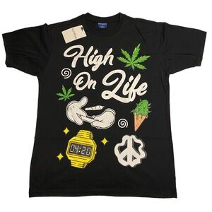 Black Graphic Tee with High On Life Print Various Sizes